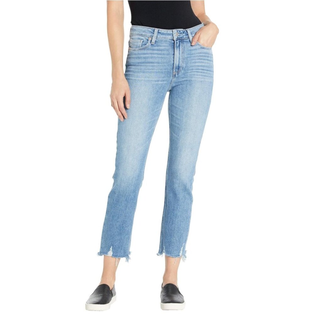 Paige Cindy Straight Leg Jeans Mel Wash Destroyed Hem Distressed‎ Frayed